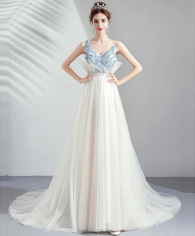 Fit-And-Flare DressWhite Tulle Sweetheart Lace Long Prom Dress White Evening Dress