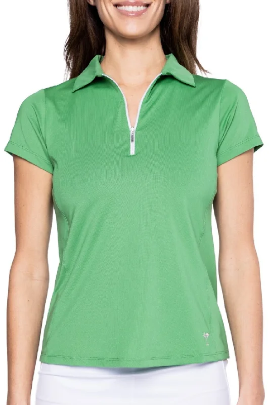 women's tops for those who refuse to compromise on styleKelly Green/White Short Sleeve Zip Polo