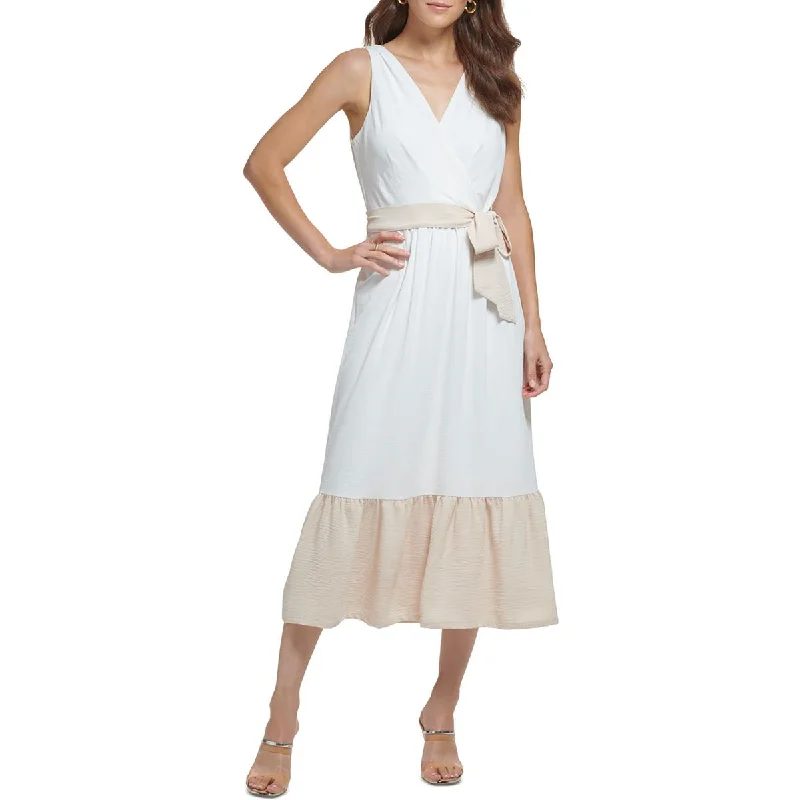 women's everyday dressesDKNY Womens Colorblock Long Midi Dress