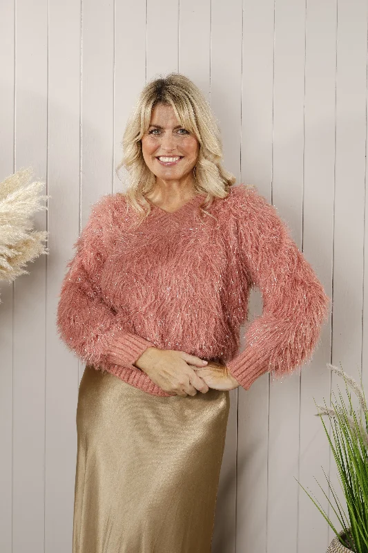 women's tops for those who appreciate subtle and muted tonesFluffy sparkle jumper Pink