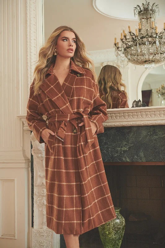 women's coats with liningLeawood Plaid Long Coat