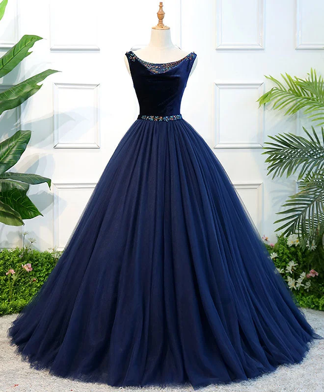 women's checkered dressesBlue Tulle Long Prom Dress, Blue Tulle Evening Dress