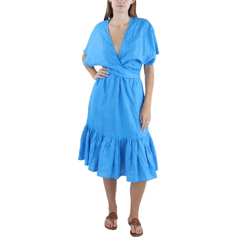 Laced-Up DressLauren Ralph Lauren Womens Linen V Neck Midi Dress