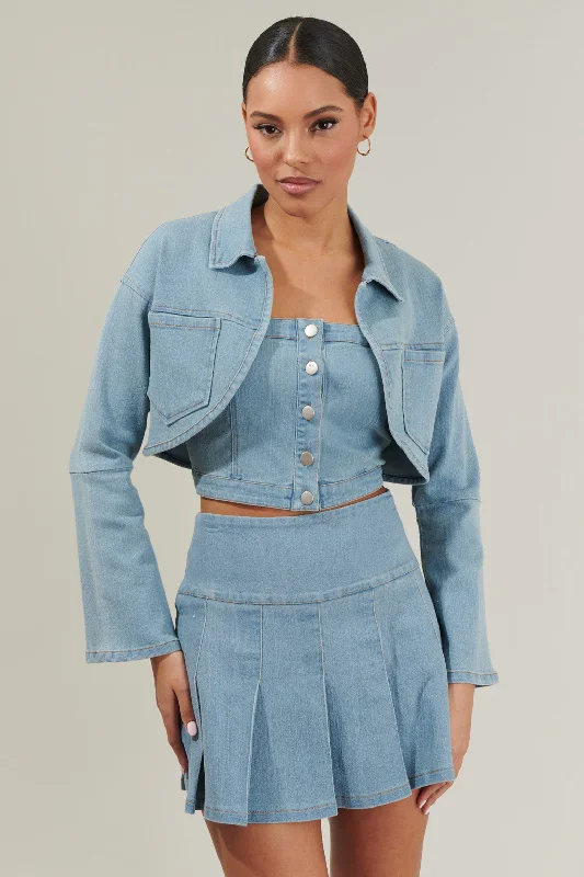 women's coats for minimalist aestheticsRoslyn Denim Bolero Cropped Jacket