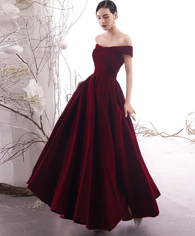 women's long-sleeved dressesSimple Burgundy Long Prom Dress Burgundy Evening Dress