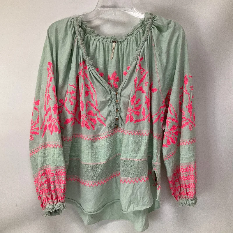 women's tops for those who love to dress up their casual looks with stylish topsTop Long Sleeve By Free People In Blue & Pink, Size: S