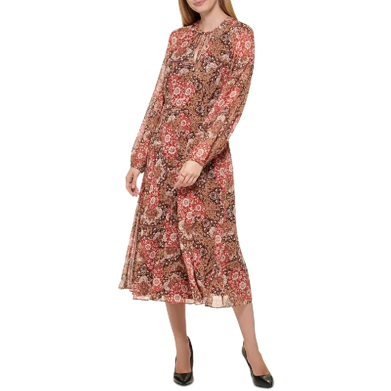 Button-Down DressTommy Hilfiger Womens Tapestry Tie Neck Printed Midi Dress