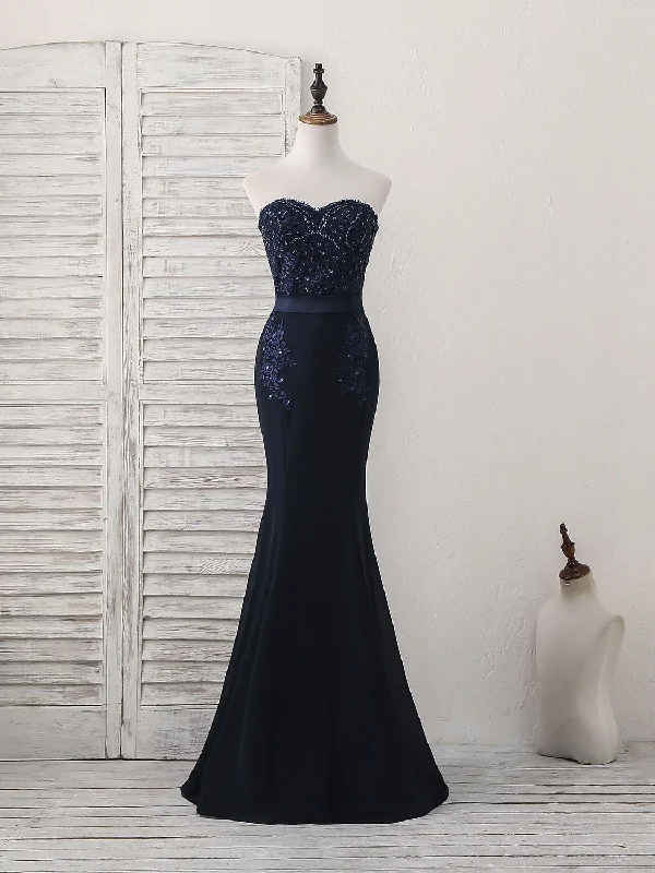 Petite DressDark Blue Sweetheart Mermaid Long Prom Dress, Dark Blue Evening Dress