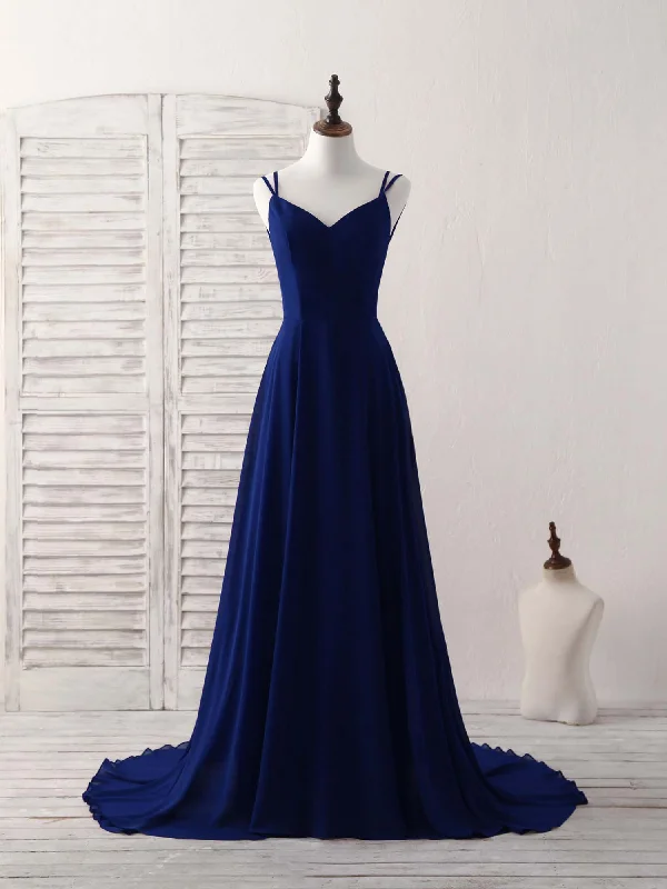 Party DressSimple Blue Chiffon Long Prom Dress Backless Blue Evening Dress