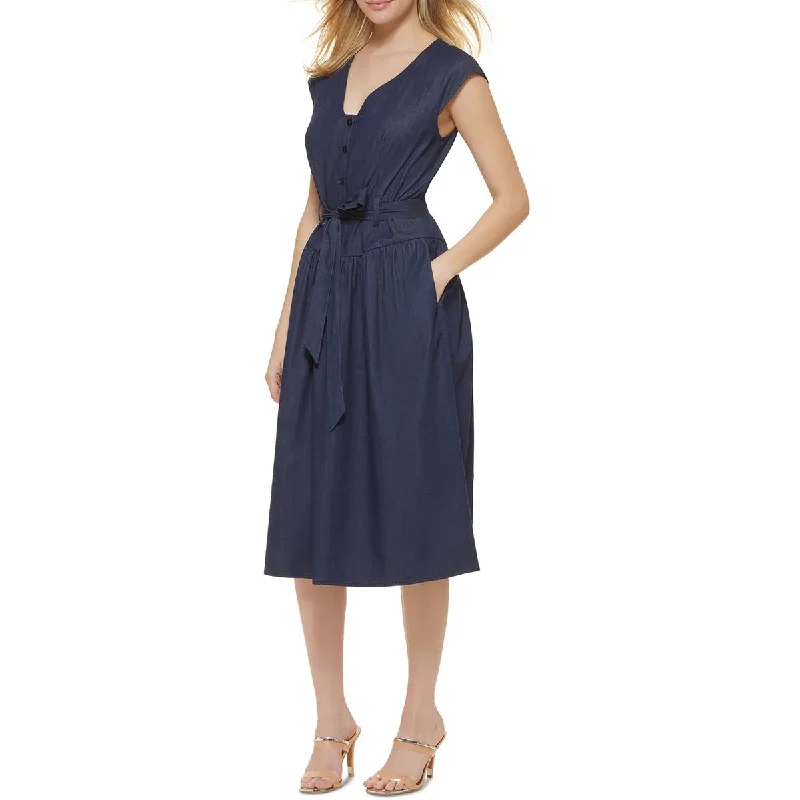 women's silk dressesDKNY Womens Half-button Belted Midi Dress