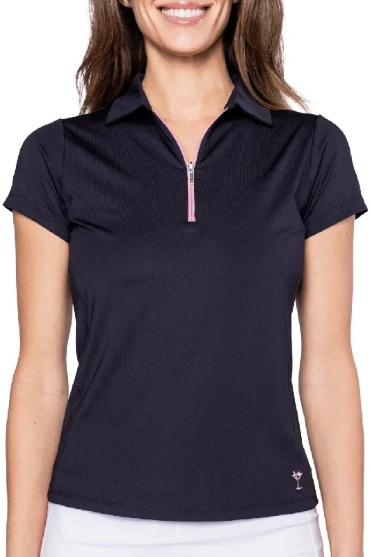 women's tops for those who love to shop for unique findsNavy/Rose Pink Short Sleeve Zip Polo