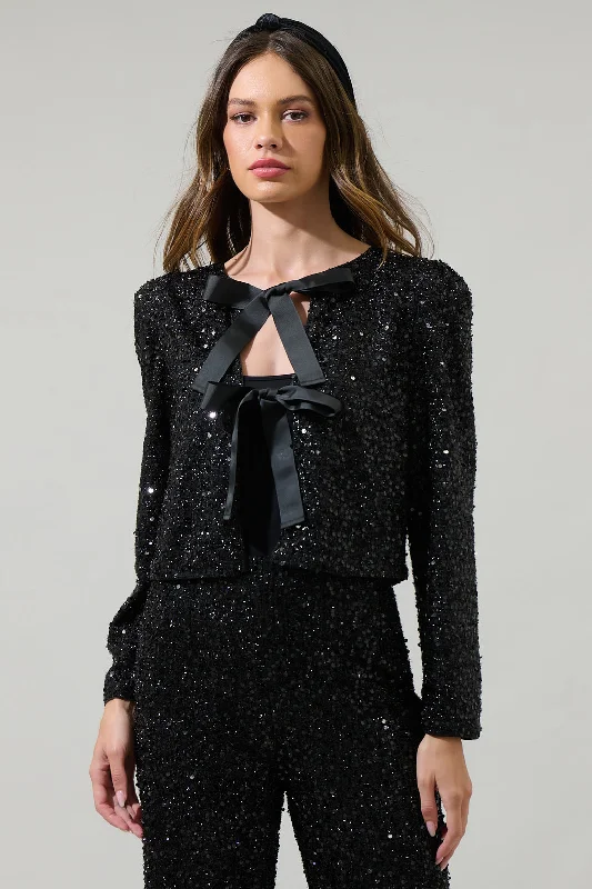 women's coats for petite womenKaty Sequin Bow Tie Cardigan