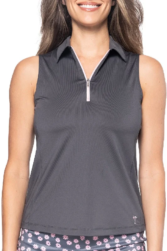 women's tops for those who appreciate subtle and muted tonesSlate/Rose Pink Sleeveless Zip Polo