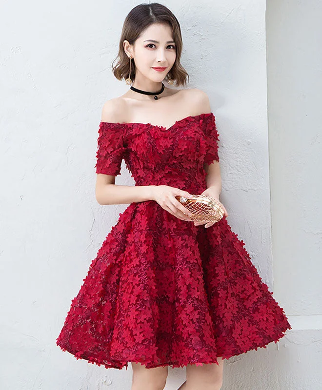 Sequined DressCute Burgundy Short Prom Dress, Evening Dress