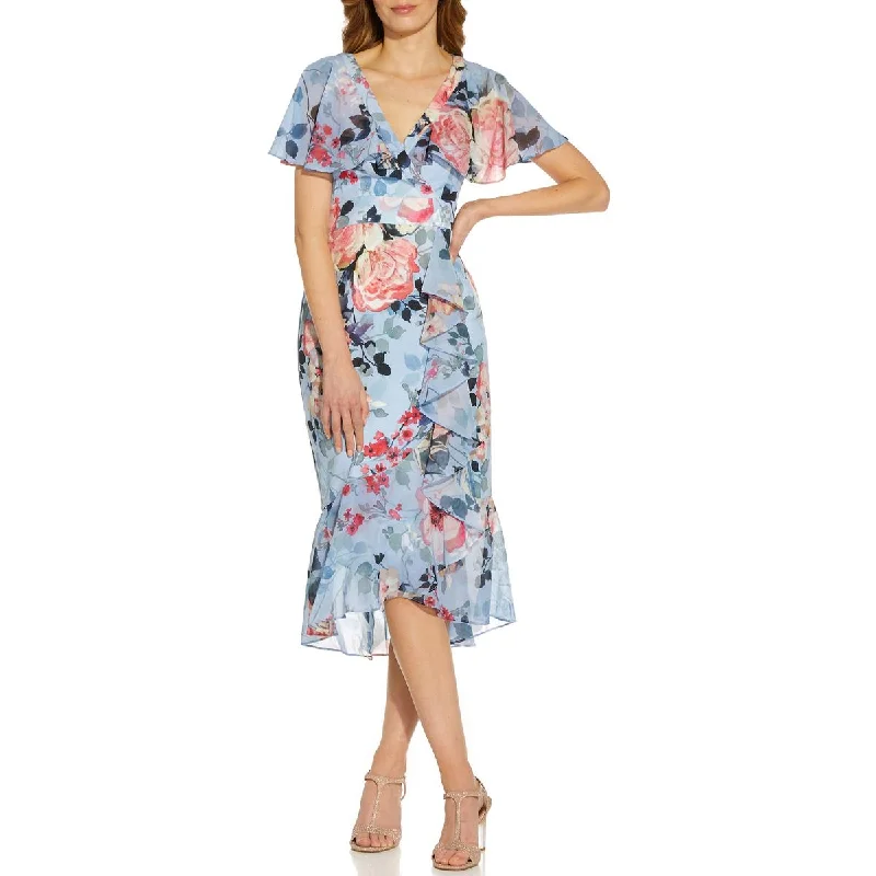 women's lace-up dressesAdrianna Papell Womens Floral Midi Wrap Dress