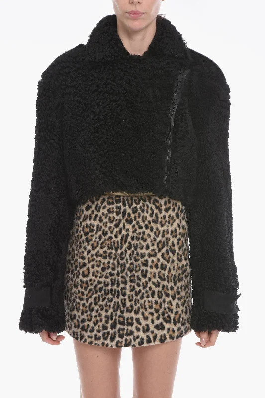 women's coats for skiingThe Mannei Cropped MAHIS Shearling Coat with Perforated Suede Details