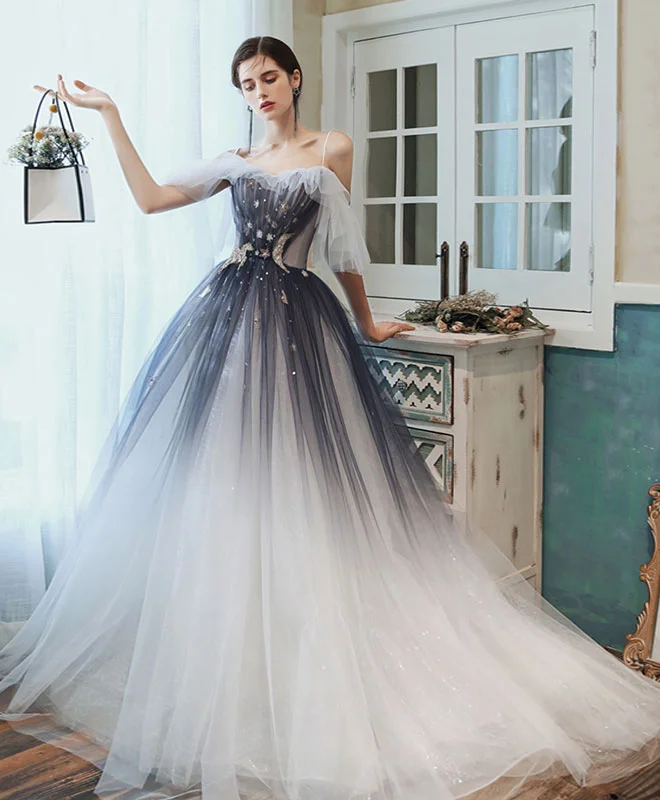 women's plus-size dressesUnique Sweetheart Tulle Blue Long Prom Dress Blue Tulle Evening Dress