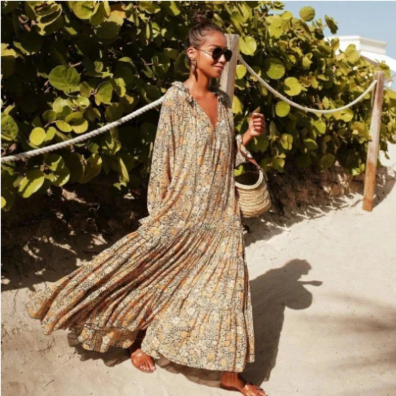 women's velvet dressesBohemian Floral Summer Maxi Dress for Women, Boho Dress