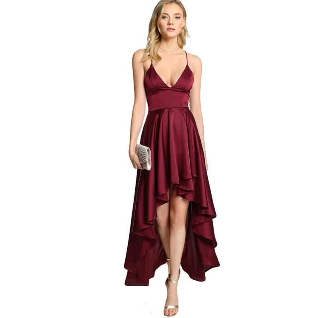 women's sheath dressesParty Dress Deep V Neck Spaghetti Strap Sleeveless Maxi Dress