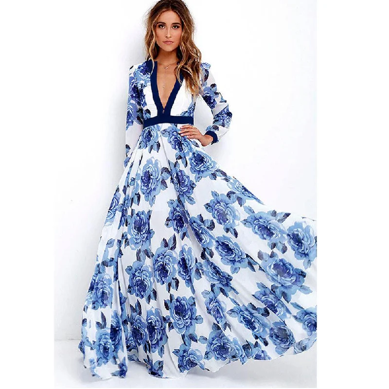 women's satin dressesLong Maxi Print Summer Dress