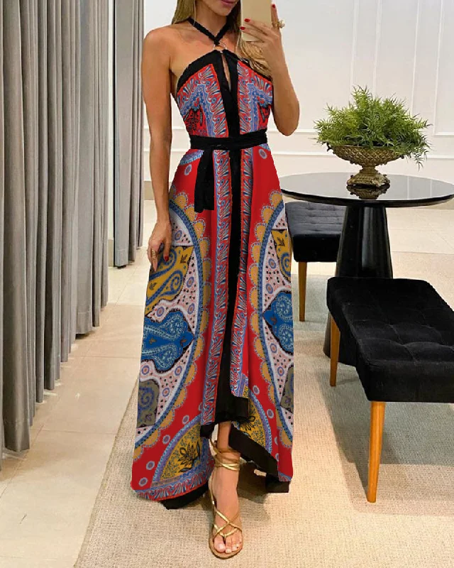 women's glam dressesBohemian Maxi Summer Dress, Halter Boho Dress