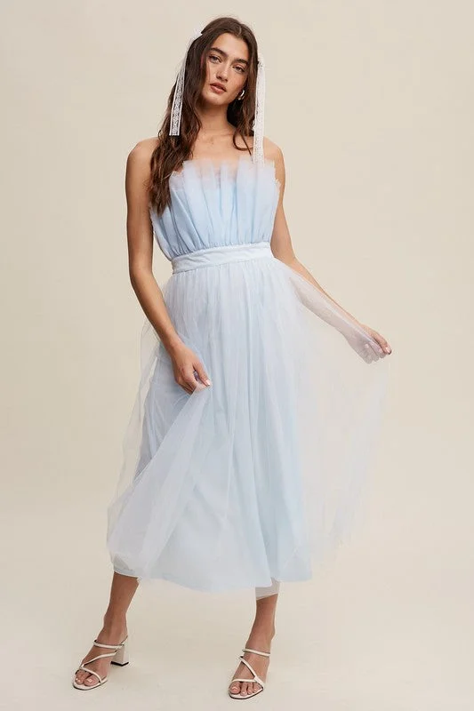 Striped DressPaper Bag Frill Tulle Maxi Dress