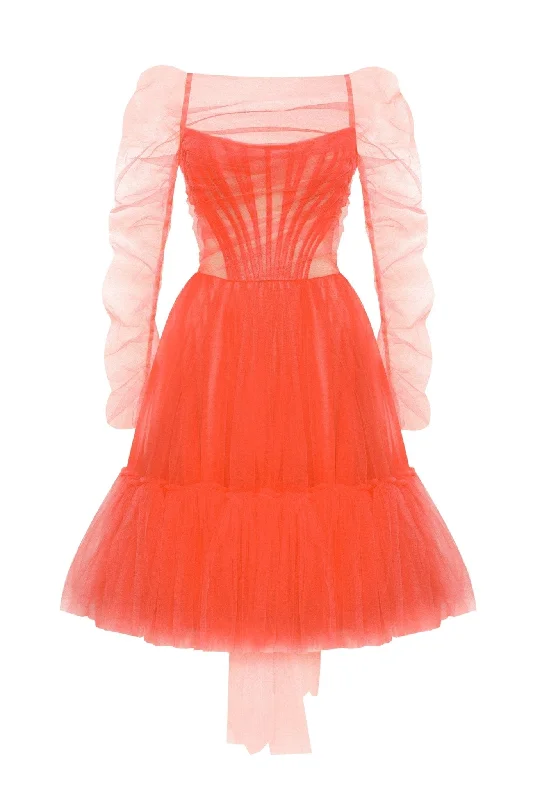 women's body-skimming dressesPassion Strapless Tulle mini dress in red coral color