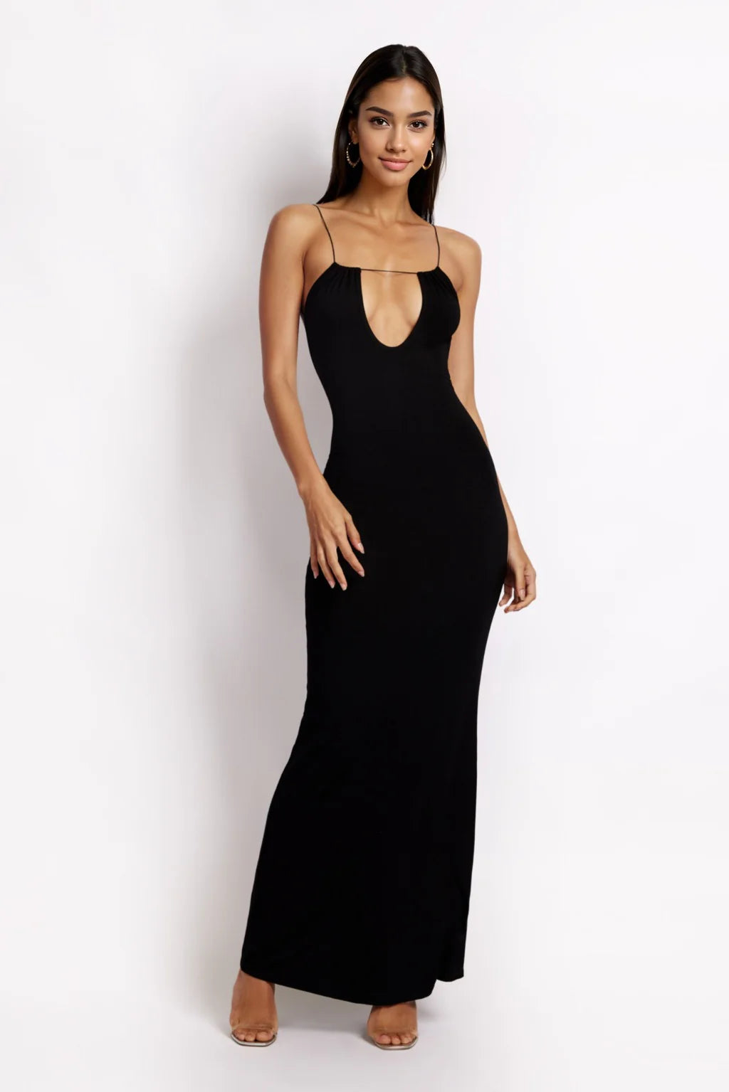 women's unique dressesStrappy Circle Cutout Maxi Dress - Black