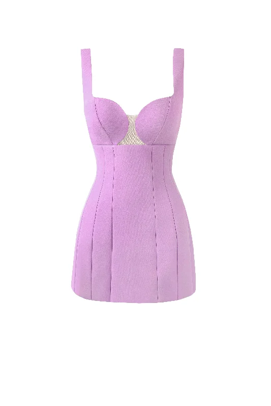 women's mini dressesGlossy ultra mini dress in lavender with cutouts