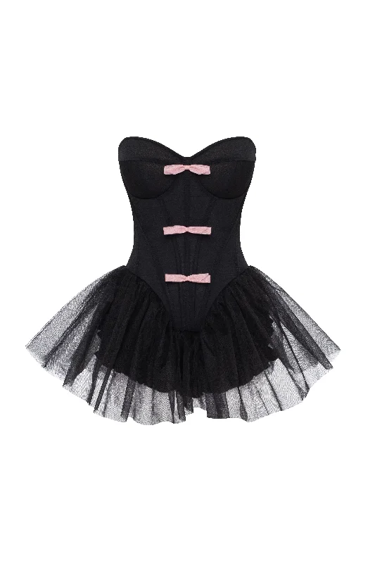 Long-Sleeve DressTutu black mini dress with cute pink bows