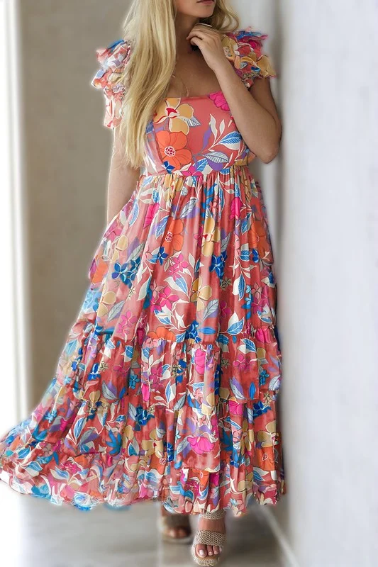 Mermaid DressFloral Print Sleeveless Ruffle Tiered Maxi Dress