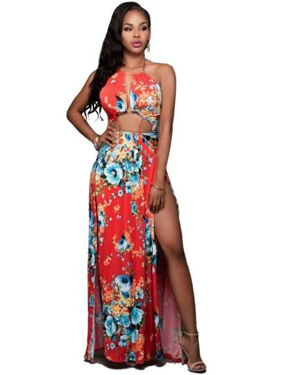 women's striped dressesOrange Floral Women's Maxi Dress