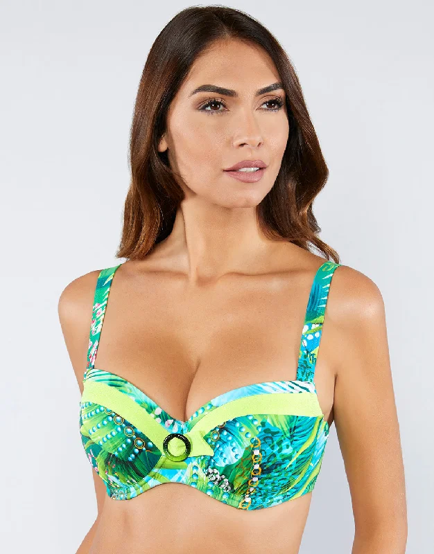 Laced-Up One-Piece FemaleJungle Balcony Bikini Top - Green