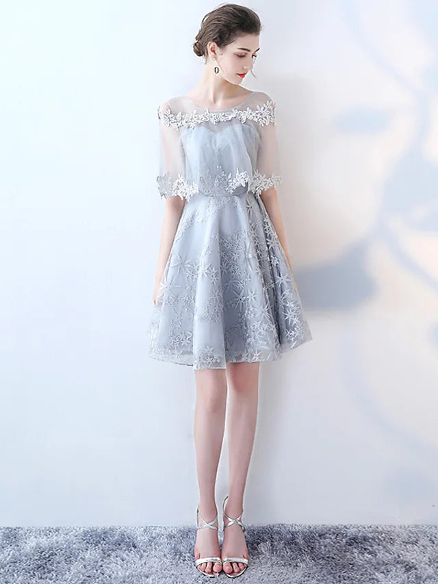 women's casual dressesElegant Party Dress Short Mini Tulle Lace Pattern Print