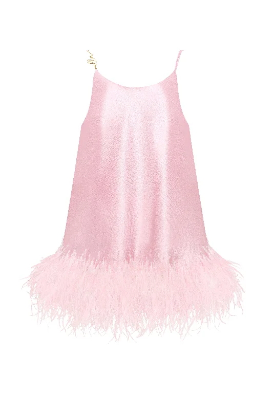 Mermaid DressBohemian pink feather-trimmed slip mini dress, Xo Xo