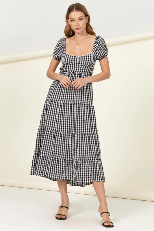 Fit-And-Flare DressSomewhere to Go Tie-Back Gingham Print Maxi Dress