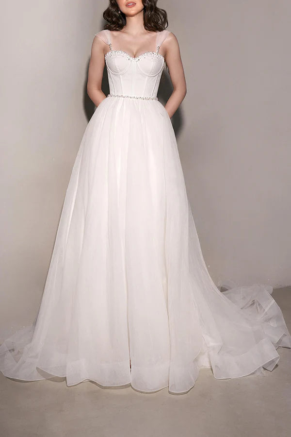 Retro DressA Line Sweetheart Pearl sheer minimalist wedding dress