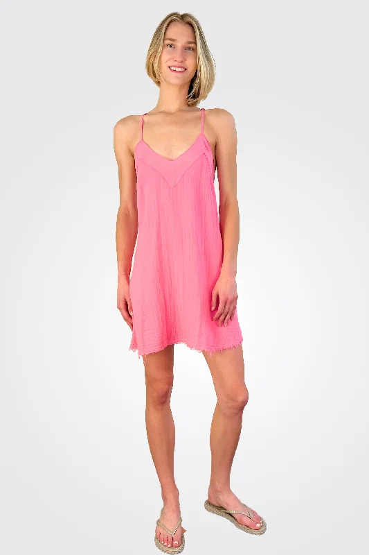 women's beach dressesV Neck Mini Dress - Pink