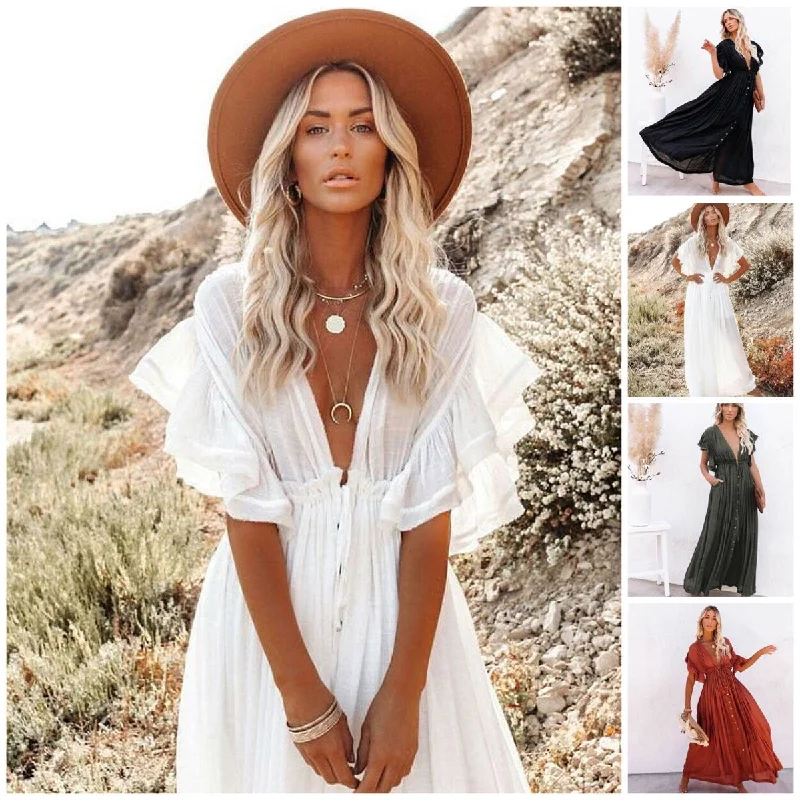 Retro DressBoho Linen Maxi Summer Dress