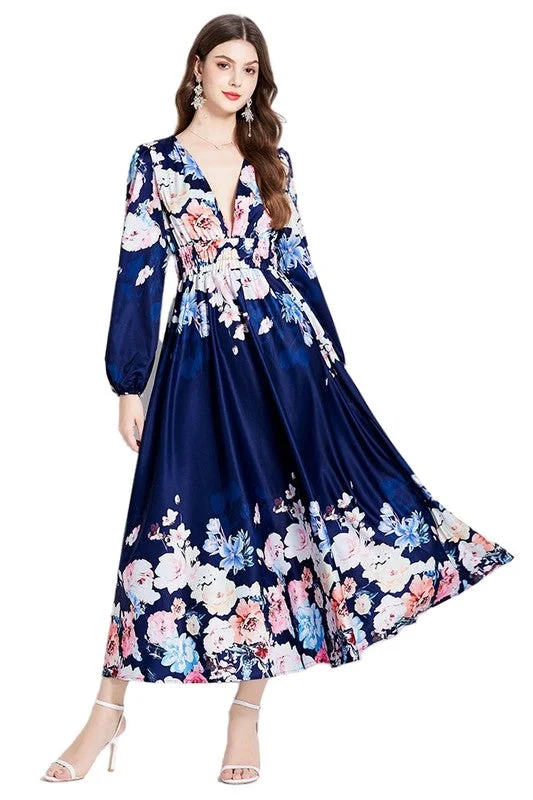 women's bell-sleeved dressesWOMEN FASHION CHIFFON MAXI DRESS