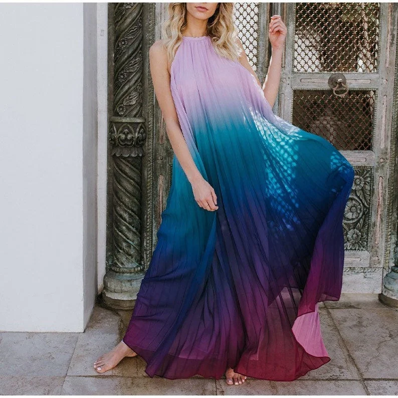 women's maxi dressesBoho Rainbow Summer Dress For Women, Bohemian Maxi Dress