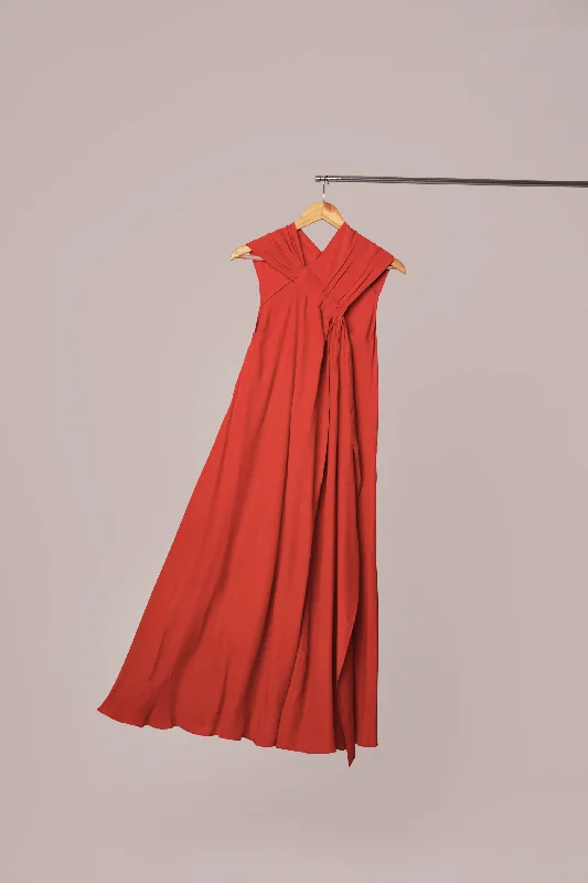 women's casual dressesRED SLEEVELESS MAXI DRESS