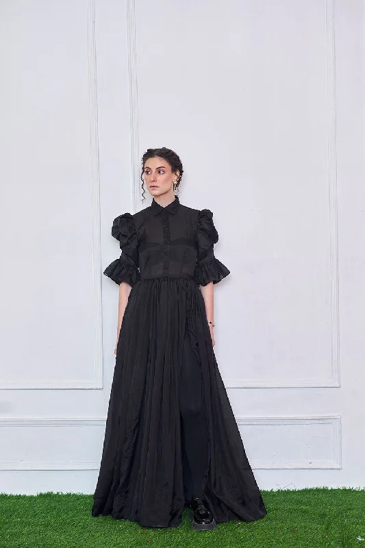 Velvet DressUnforgotten tales of Organza Black Maxi Shirt Dress