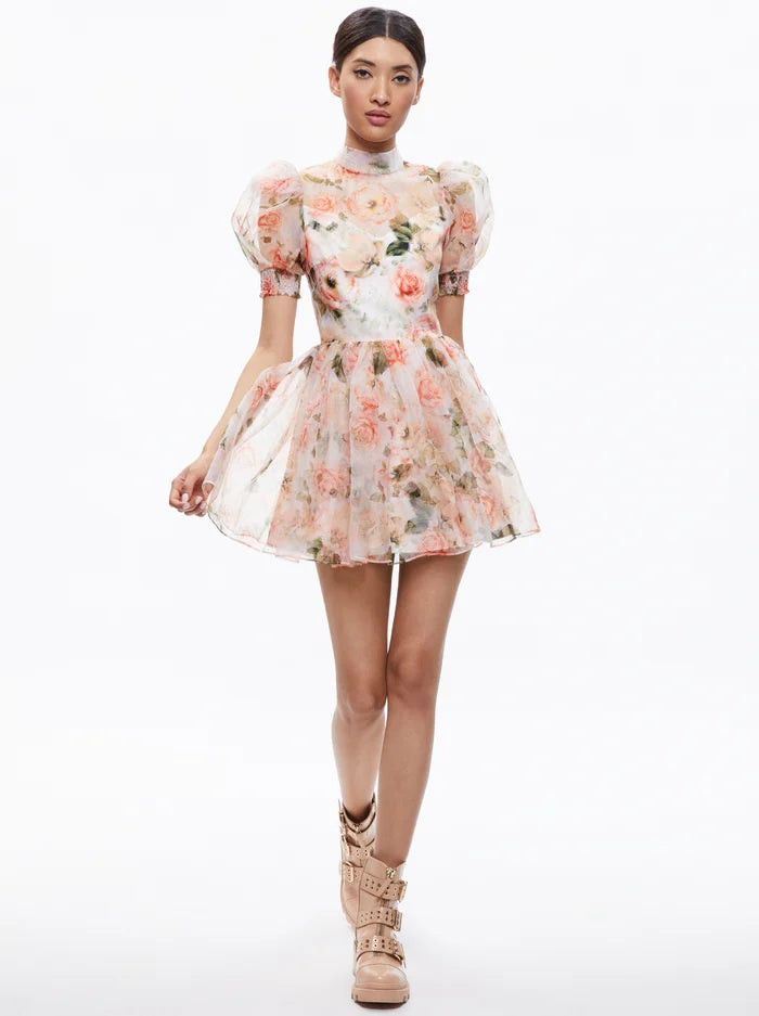 Body-Hugging DressVernita Puff Sleeve Mini Dress - Morningside Floral White