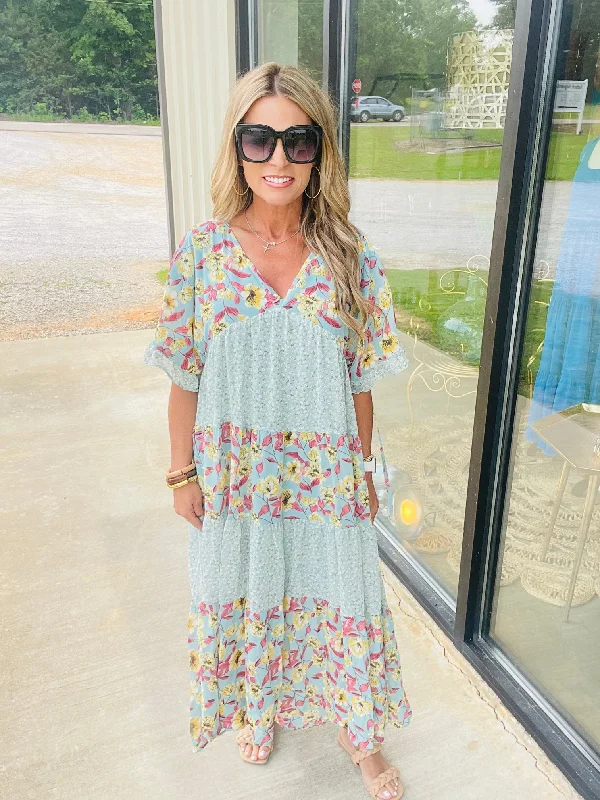 Short-Sleeve DressMINT FLORAL MAXI