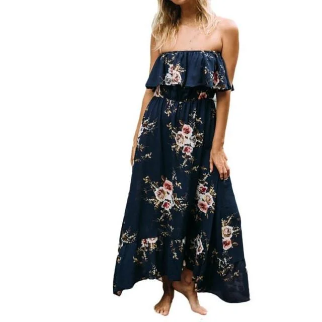 women's mini dressesVintage Floral Print Maxi Dress