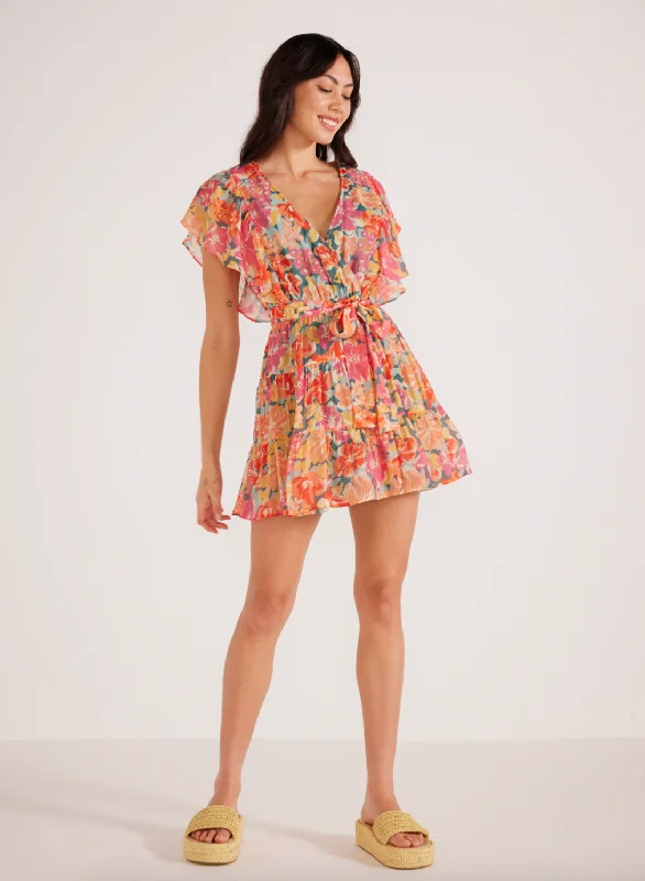 Crepe DressValla Flutter Mini Dress -  Pink Floral