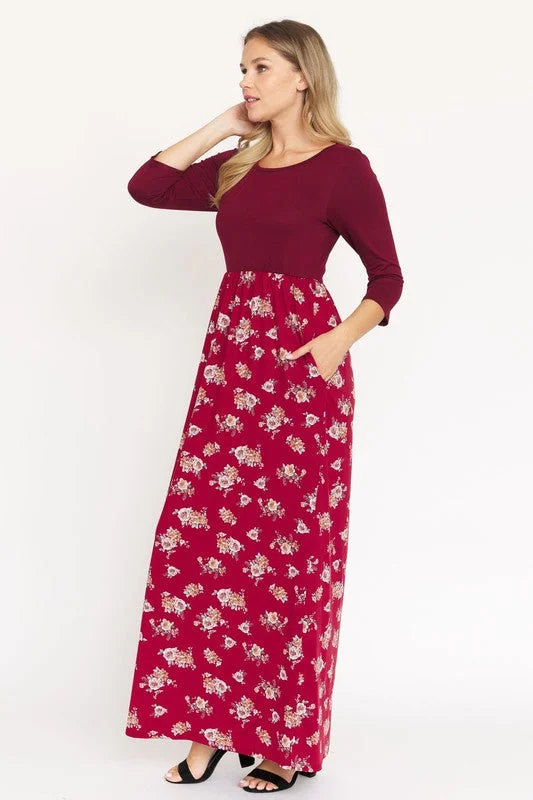 Pearl DressQuarter Sleeve Floral Maxi Dress