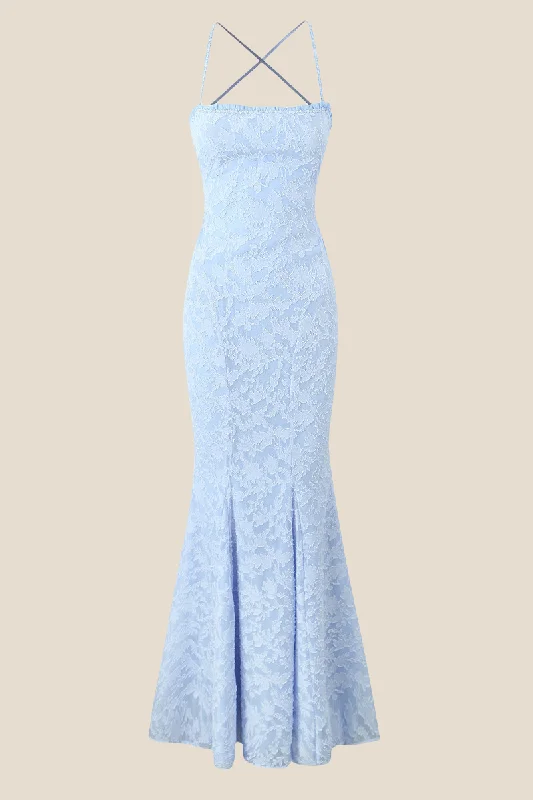 Body-Hugging DressStraps Light Blue Lace Mermaid Maxi Dress