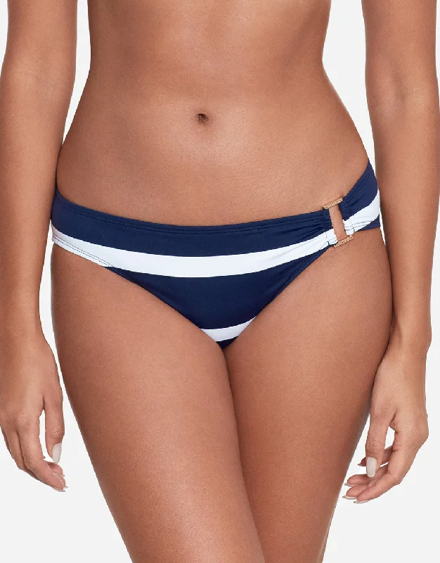 Stylish Female SwimwearMariner Stripe Ring Hipster Bikini Pant - Navy and White